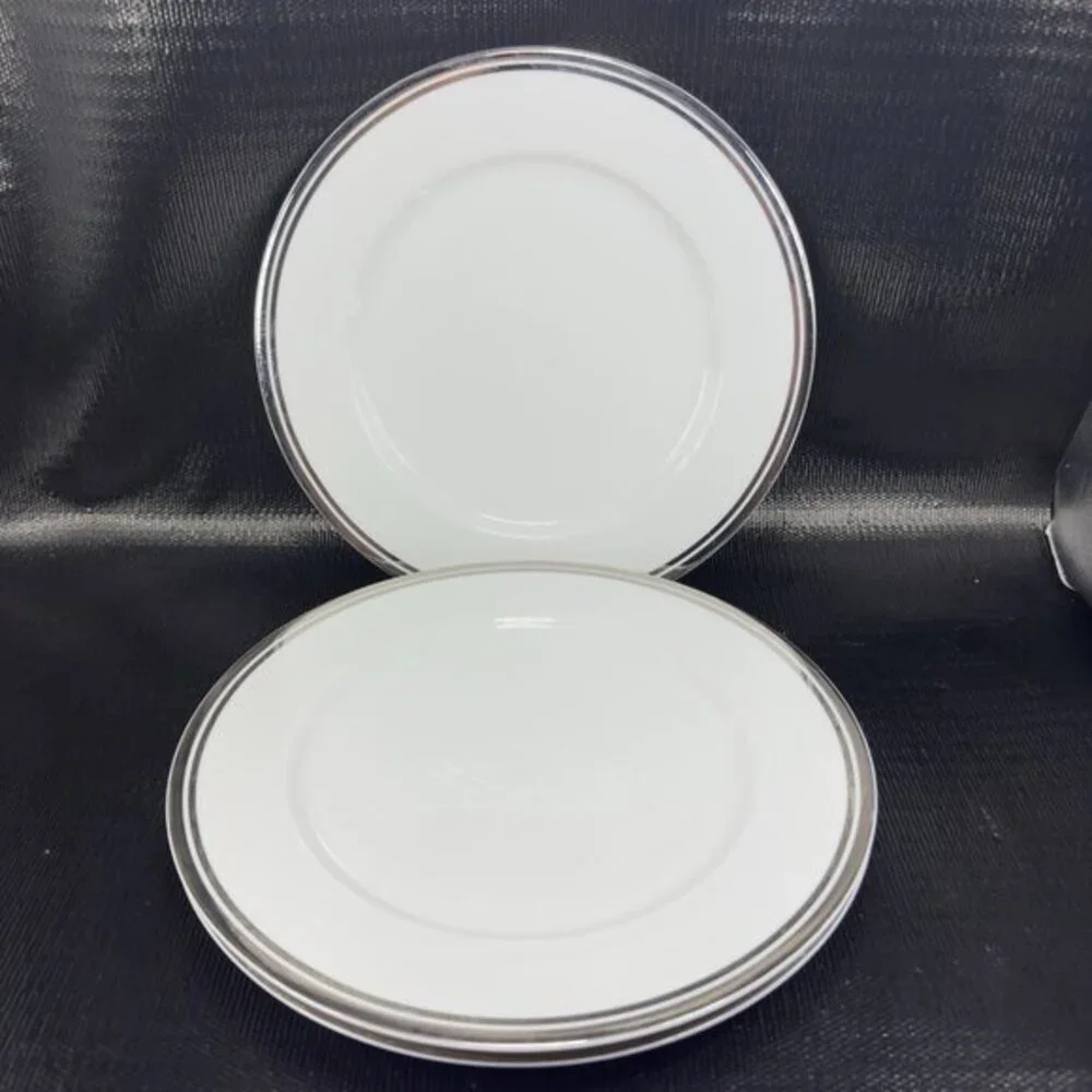 2005‎ Royal Doulton Pure Platinum Double Silver Band Plate Dish 10.5inch Set 3